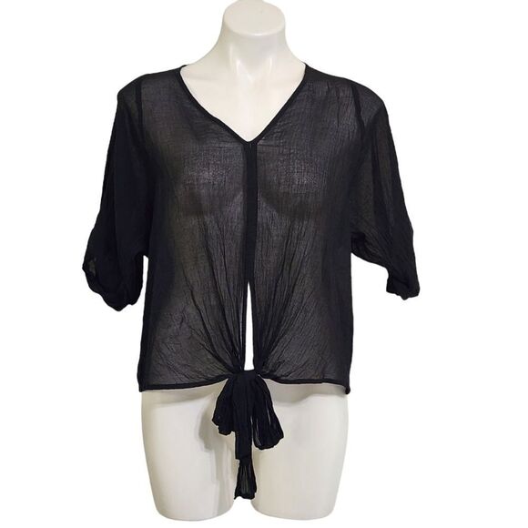 Express factory top black gauze 1/2 sleeve M witchy whimsigoth - Picture 1 of 4